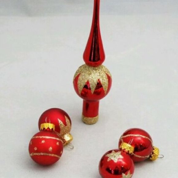 Red Tree Topper Mini Ornament Set 15 Ball Finial Glass 1.25" Kurt Adler - Picture 3 of 4